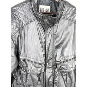 Vintage City Streets Quilted Leather Bomber Jacket Black Men's Large Gorpcore